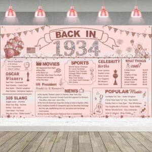 darunaxy rose gold 90th birthday party decorations for women, back in 1934 90th birthday banner backdrop pink cheers to 90 years old birthday party supplies vintage 1934 90 birthday poster for girls