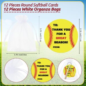 Fumete 12 Set Sports Party Favors Sports Keychain End of Season Team Gifts Thank You Cards Organza Bags Sports Party Supplies(Softball)