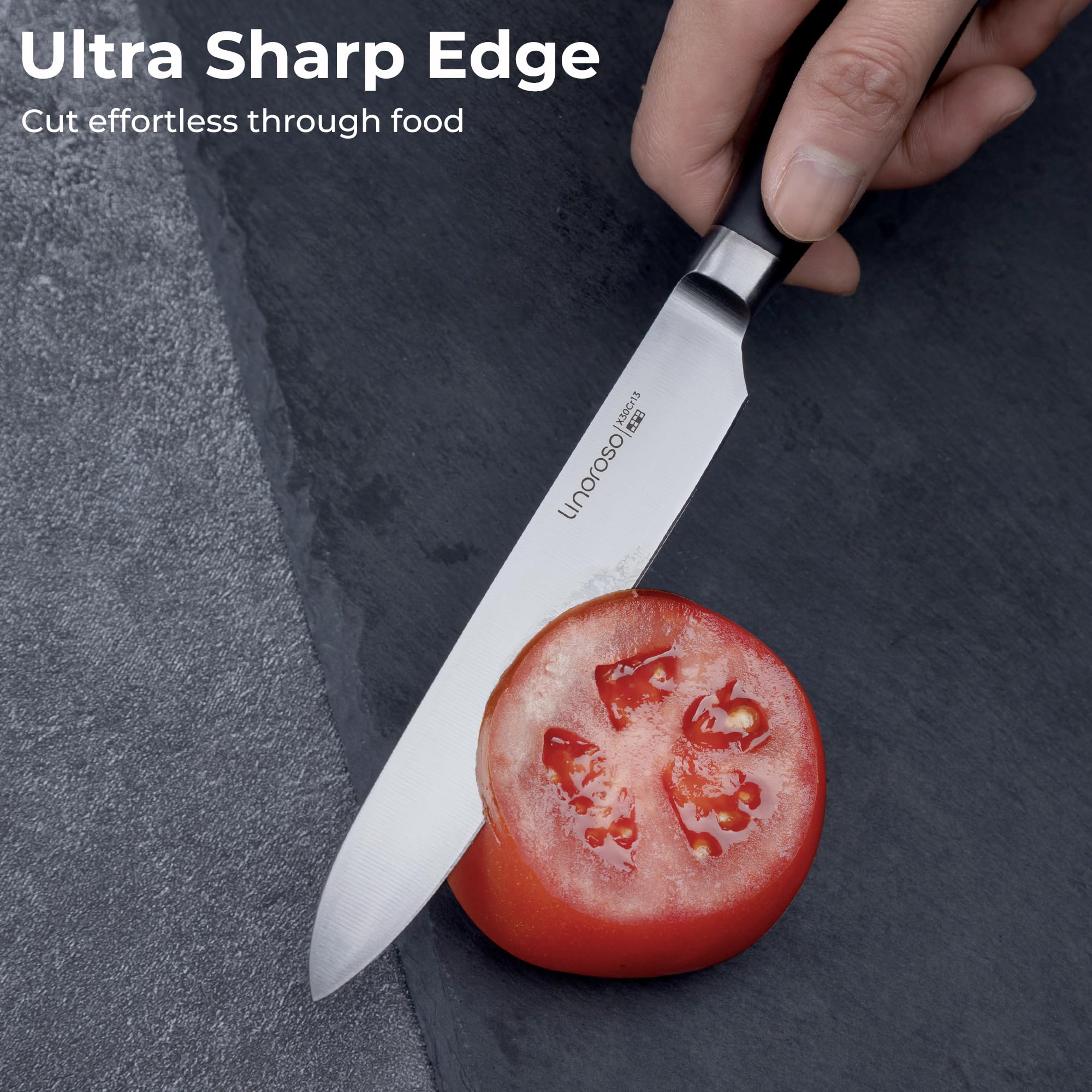 linoroso 5 inch Kitchen Utility Knife Gourmet Series, Sharp High Carbon Stainless Steel Kitchen Knife Multipurpose Paring Knife for Cutting, Peeling, Slicing Fruit, Vegetables, and Meat