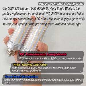 Big 1.77x 5.9 inch E26 LED Corn Light Bulb 200W Equivalent 3000 lm 6000K Cool Daylight Bright,20W E27 Medium Base Non-dimmable Candelabra Ceiling Fan Corn Lighting for Home Garage Warehouse,4Pack