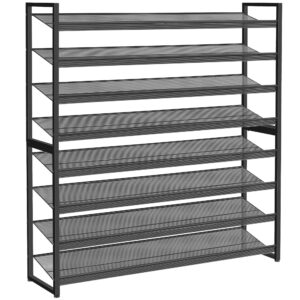 nunsino 8 tier shoe rack organizer,max holds 50 pairs,metal shoe storage shelf,4-tier stackable shoes organizer for garage, entryway, black