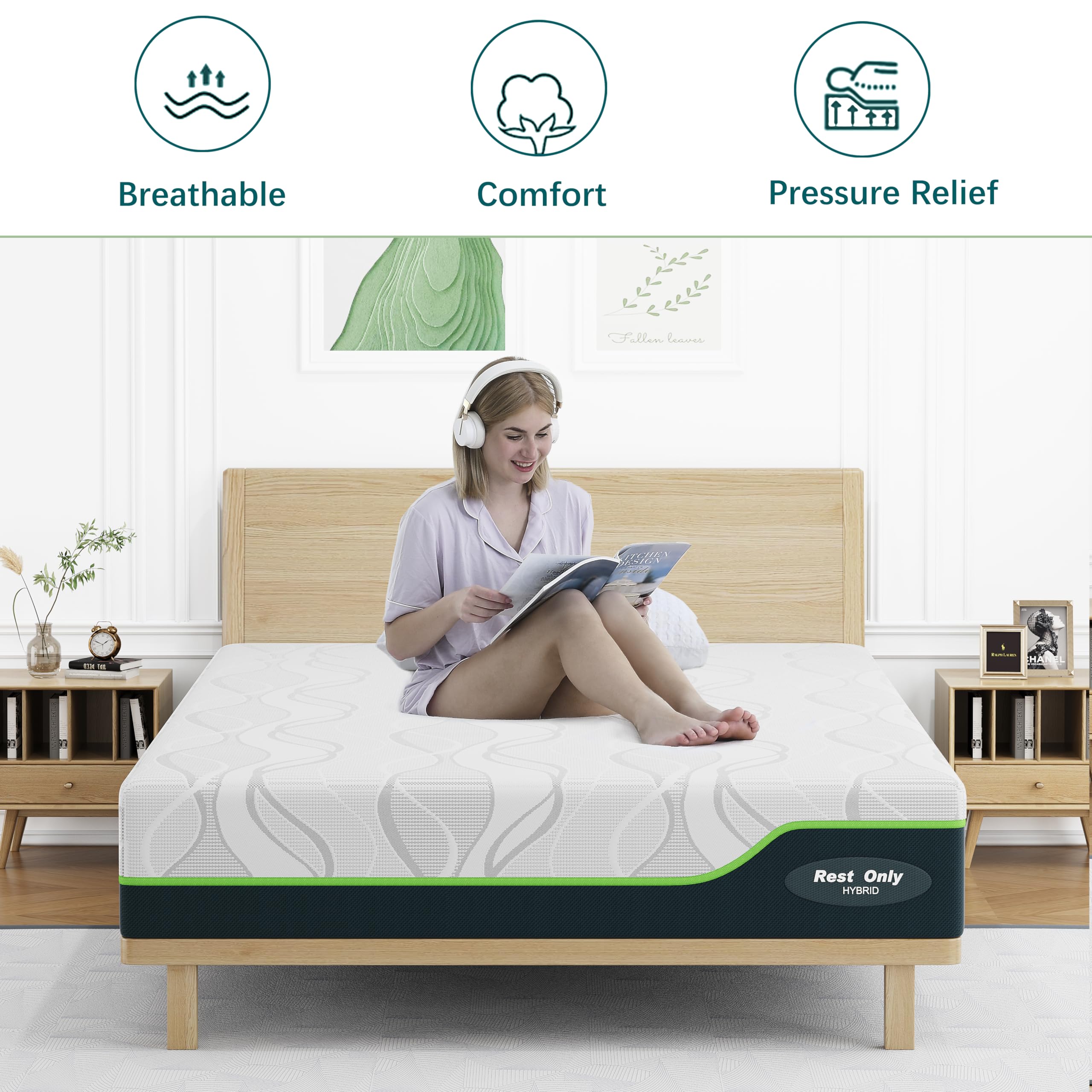 Rest Only King Mattress, 10 Inch Hybrid King Size Mattress in a Box, King Bed Mattress with Memory Foam and Pocket Spring, Pressure Relief & Motion Isolation, Strong Edge Support, Medium Firm Feel