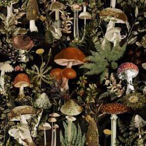 jeweluck floral peel and stick wallpaper mushroom contact paper 17.7 in x 9.8 ft flower removable wallpaper peel and stick forest wallpaper stick on wallpaper for bathroom black decorative vinyl