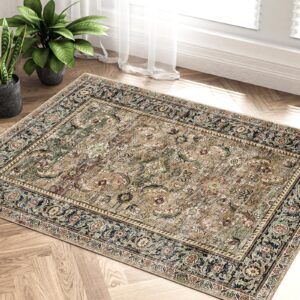 wondrg 2x3 washable area rug brown vintage distressed entryway kitchen non slip low pile throw rug living room bedroom indoor doormat small soft carpet for entrance dining room bathroom