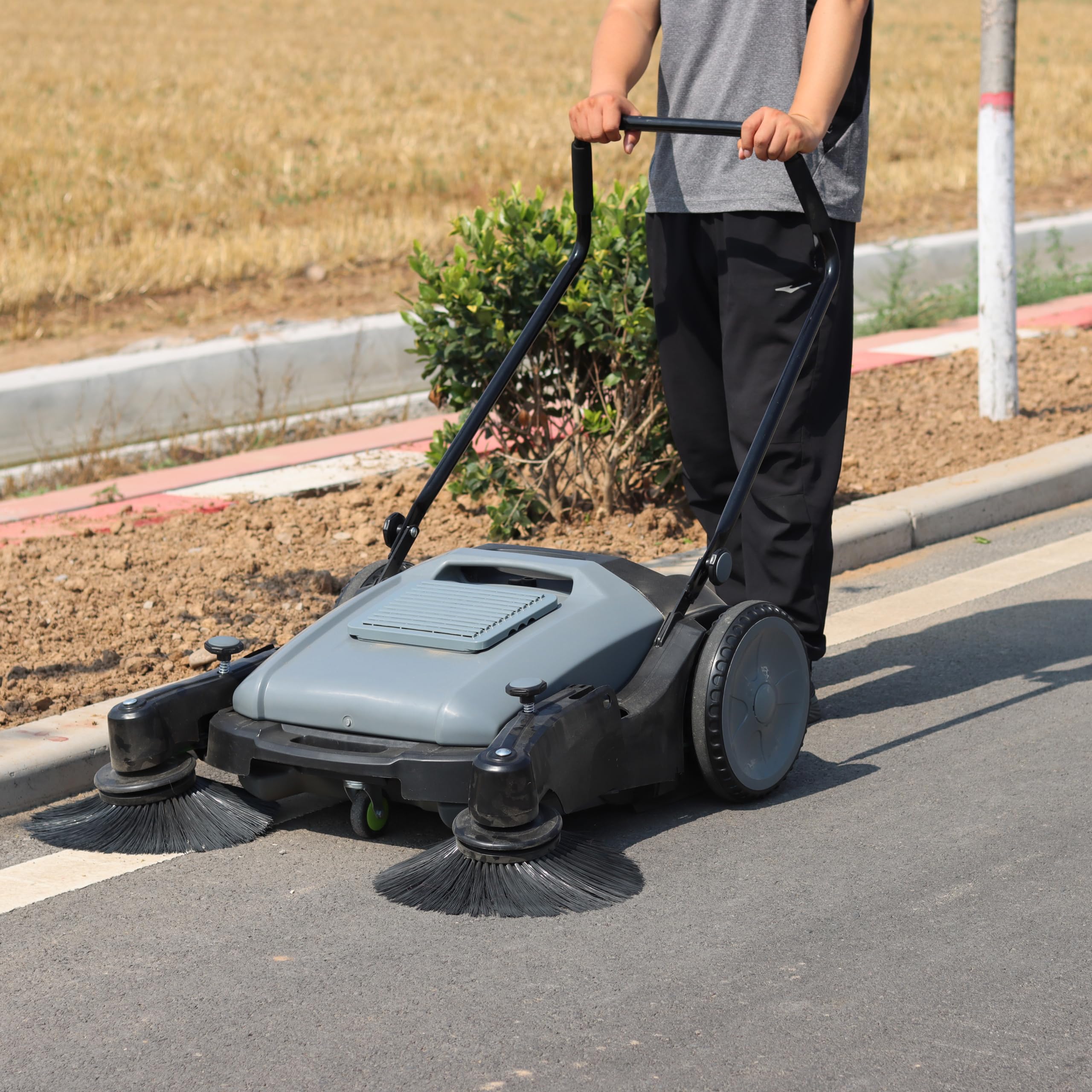 Industrial Walk Behind Push Sweeper,41" Sweeping Width,14.5 Gallon Capacity,Large Area Floor Cleaning of Dust Litter