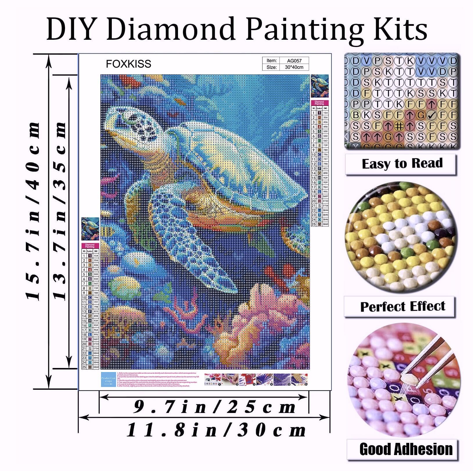 FOXKISS Sea Turtle Diamond Art Painting Kits for Adults, Full Drill Diamond Dots Paintings for Beginners, Round 5D Paint with Diamonds Pictures Gem Art Painting Kits DIY Crafts Kits 12x16inch