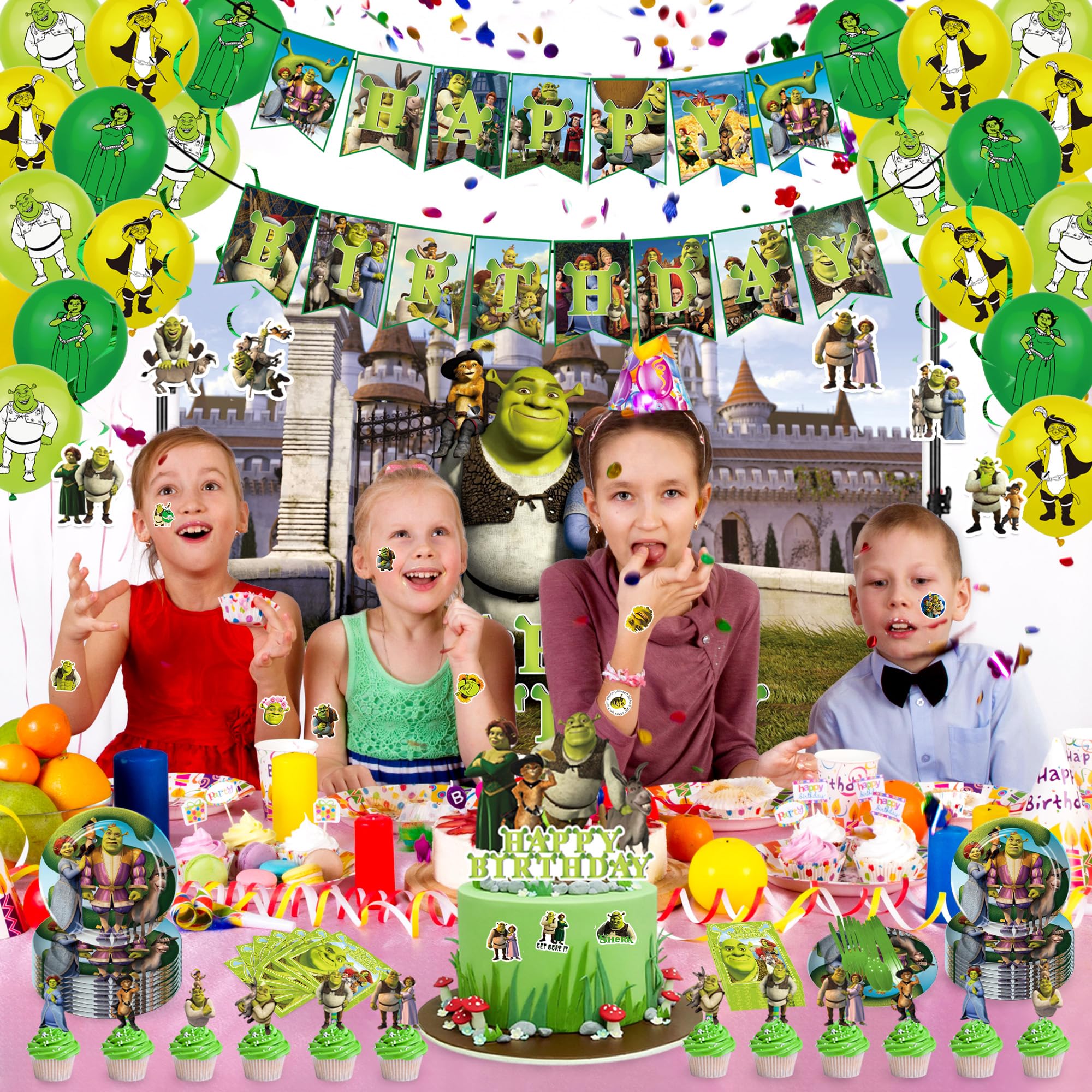 161PCS Birthday Party Supplies - Movie Theme Cupcake Toppers Party Decorations for Kids Fans - Serves 12 Guests with Banner, Tablecloths, Background Cloths, Balloons, Hanging Swirl, Plates, Napkins