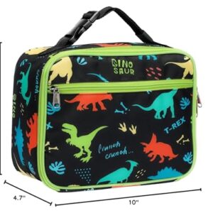 Bagseri Kids Lunch Bag Boys - Kids Lunch Box for Boys Reusable and Insulated Lunch Bag Toddler Lunch Box for Daycare and School, Black Dinosaur