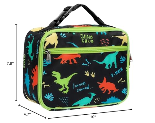 Bagseri Kids Lunch Bag Boys - Kids Lunch Box for Boys Reusable and Insulated Lunch Bag Toddler Lunch Box for Daycare and School, Black Dinosaur