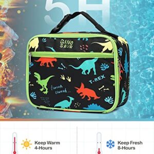 Bagseri Kids Lunch Bag Boys - Kids Lunch Box for Boys Reusable and Insulated Lunch Bag Toddler Lunch Box for Daycare and School, Black Dinosaur