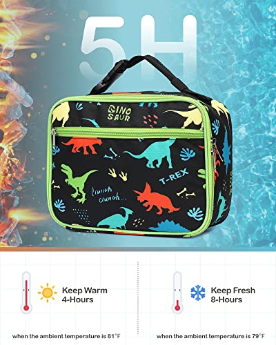 Bagseri Kids Lunch Bag Boys - Kids Lunch Box for Boys Reusable and Insulated Lunch Bag Toddler Lunch Box for Daycare and School, Black Dinosaur