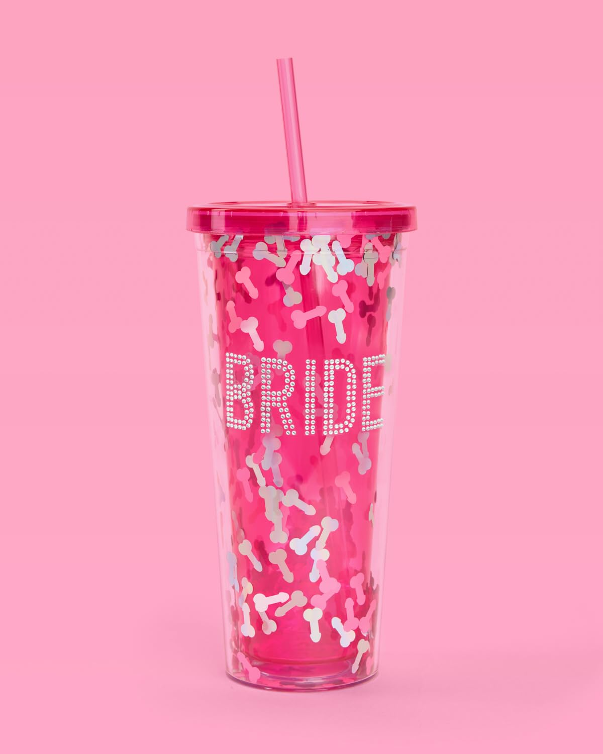 xo, Fetti Pink Confetti Bride Rhinestone Plastic Tumbler - 24 oz | Bachelorette Party, Bride to Be Gift, Bridal Shower Supplies, Engagement