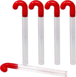 g-box 8 empty christmas candy cane tubes with red topper & santa stickers | 12" - clear bpa-free plastic, perfect for small candies, a great alternative to christmas gift boxes (8, santa claus)