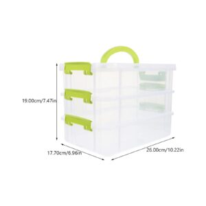 VILLCASE 3-Tiers Stack Carry Storage Box, Transparent Stackable Storage Bin with Handle Lid Latching, Plastic Storage Container Box for Organizing Stationery, Sewing, Art Craft