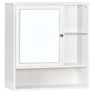 hoobro medicine cabinet with mirror, bathroom wall mounted cabinet with hidden space and 2 adjustable shelves, single mirrored door, for bathroom, bedroom, living room, kitchen, white wt55cw01