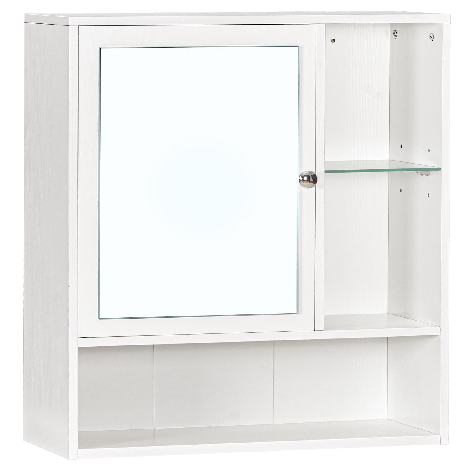 HOOBRO Medicine Cabinet with Mirror, Bathroom Wall Mounted Cabinet with Hidden Space and 2 Adjustable Shelves, Single Mirrored Door, for Bathroom, Bedroom, Living Room, Kitchen, White WT55CW01