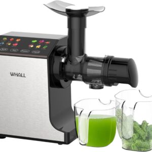 whall Masticating Slow Juicer, Professional Stainless Juicer Machines for Vegetable and Fruit, Touchscreen Cold Press Juicer with 2 Speed Modes,Silver