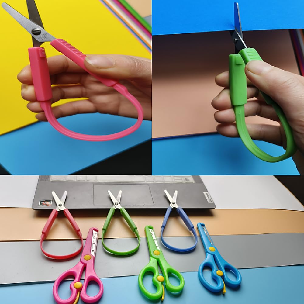 Loop Scissors for Children and Teens,Preschool Training Scissors,Children Safety Scissors,Easy-Open Squeeze Handles, For Special Needs (6-Pack)