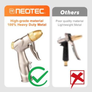 NEOTEC Upgrade 100% Heavy Duty Metal Garden Hose Nozzle，High Pressure Water Hose Nozzle with 4 Spray Patterns Rotating for Outdoor Lawn & Garden Watering, Car & Pet Washing