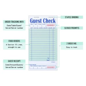 DGBDPACK Guest Check Books for Servers, 5 Pack of EP-3632-1 Server Note Pads, Thick Server Paper with Guest Receipt, Waitress Notepads - 250 Orders Total (Green, 6.75"x3.5")