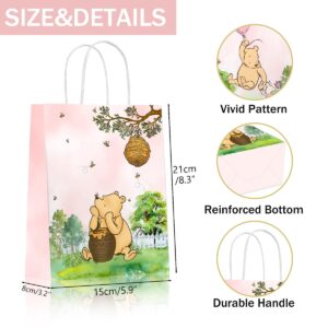 24 Pieces Classic Pooh Bear Goodie Bags for Baby Shower Party Supplies, Bear Gift Snacks Treat Candy Party Favors Bags with Handles for Classic Bear Theme Party Decorations