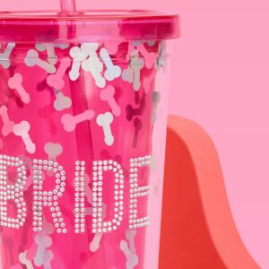 xo, Fetti Pink Confetti Bride Rhinestone Plastic Tumbler - 24 oz | Bachelorette Party, Bride to Be Gift, Bridal Shower Supplies, Engagement