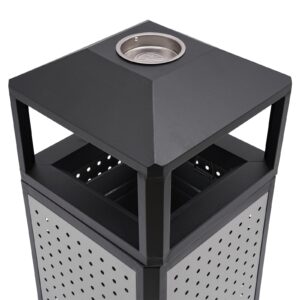 Diggettio 15 Gallons Garbage Can Indoor and Outdoor Trash Can Stainless Steel Commercial Waste Container Garbage Enclosure with Ashtray, Grey