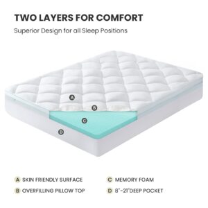 Dourxi Dual Layer 4 Inch Queen Size Mattress Topper, 2 Inch Cooling Gel Memory Foam Plus 2 Inch Down Alternative Pillow Top with 8-21 Inch Deep Pocket