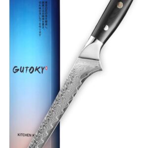 Gutoky 6 Inch Damascus Boning Knife, Feather Pattern Blade with G10 Handle, Japanese AUS10 Steel, Professional Kitchen Fillet Knife