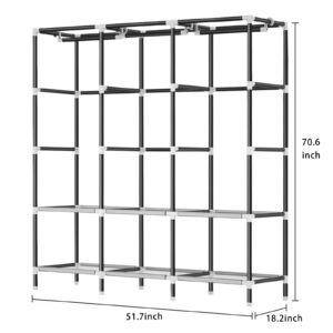 LOKEME Wardrobe Closet,Portable Closet for Bedroom Steel Pipe Diameter 19mm Strong and Sturdy Black Portable Closets for Hanging Clothes with 3 Hanging rods, 6 Storage Shelves and Side Pockets