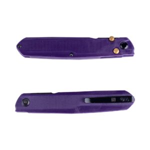 Real Steel Metamorph G5 Button Lock Folding Pocket Knife - 14C28N Steel Blade and G10 Handle - Deep Carry Pocket Clip (Purple G10/Black)