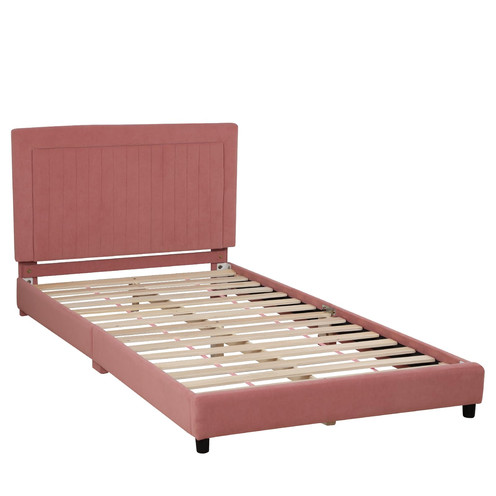 Twin Frame Bed for Kids, Adjustable Height Headboard Children's Bed, Wooden Slat Base Toddler Twin Bed,Children's Bedroom Furniture for Boys and Girls, Fits Standard Twin Mattress(75"Wx39"D) (Pink)