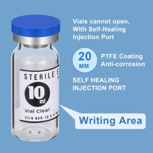 Threlaco 20 Pcs 10ml Sealed Sterile Empty Vials with Self Healing Injection Port Glass Penicillin Bottle with 20 Label Stickers