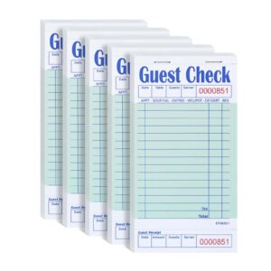 dgbdpack guest check books for servers, 5 pack of ep-3632-1 server note pads, thick server paper with guest receipt, waitress notepads - 250 orders total (green, 6.75"x3.5")