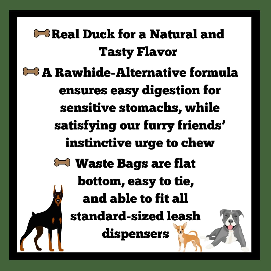 AccessiPets Dog Chews Bundles for All Sized Dogs, Rawhide Free Alternative 6 inch Duck Wrapped Bully Sticks Bundle with 1 Dog Waste Roll (Duck, 5 Count)