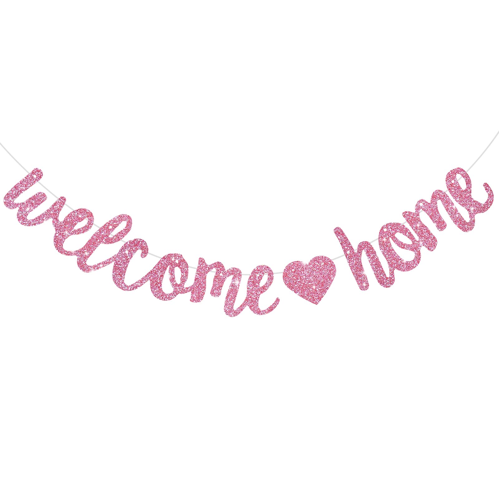 BEISHIDA Pink Welcome Home Banner,No DIY,Pre-Strung Welcome home Decorations,Glitter welcome home Party Sign,Homecoming,Housewarming,Graduation Ceremony, Family Reunion, Military Return Party Supplies