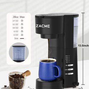 ZACME 4IN1 Single Serve Coffee Maker for K Cup &Ground, Small Coffee Machine with Milk Frother & Grinder, 5 Brew Size, 28oz Water Tank, Adjustable Drip Tray