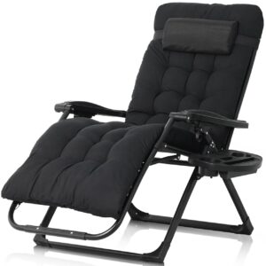 caphaus oversized zero gravity lounge chair, xl zero gravity chair, folding reclining chair w/removable pad, side tray, anti-gravity chair for outdoor & indoor, reclining patio chair w/cushion