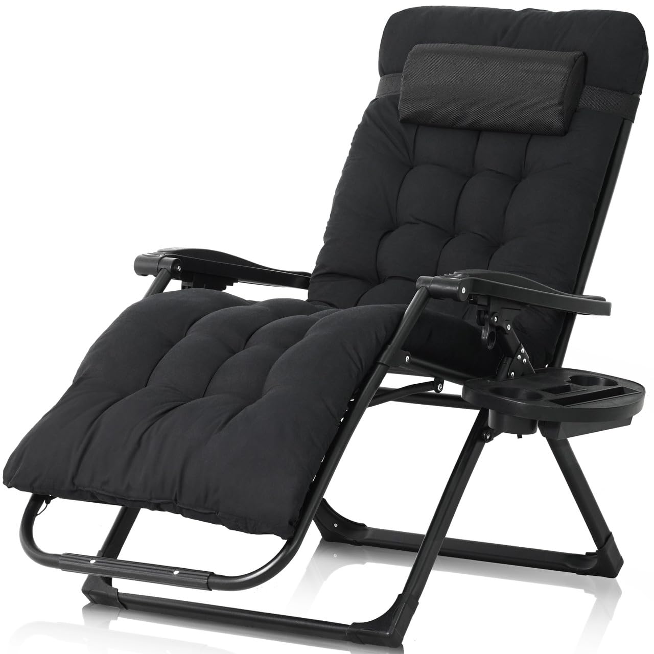 CAPHAUS Oversized Zero Gravity Lounge Chair, XL Zero Gravity Chair, Folding Reclining Chair w/Removable Pad, Side Tray, Anti-Gravity Chair for Outdoor & Indoor, Reclining Patio Chair w/Cushion