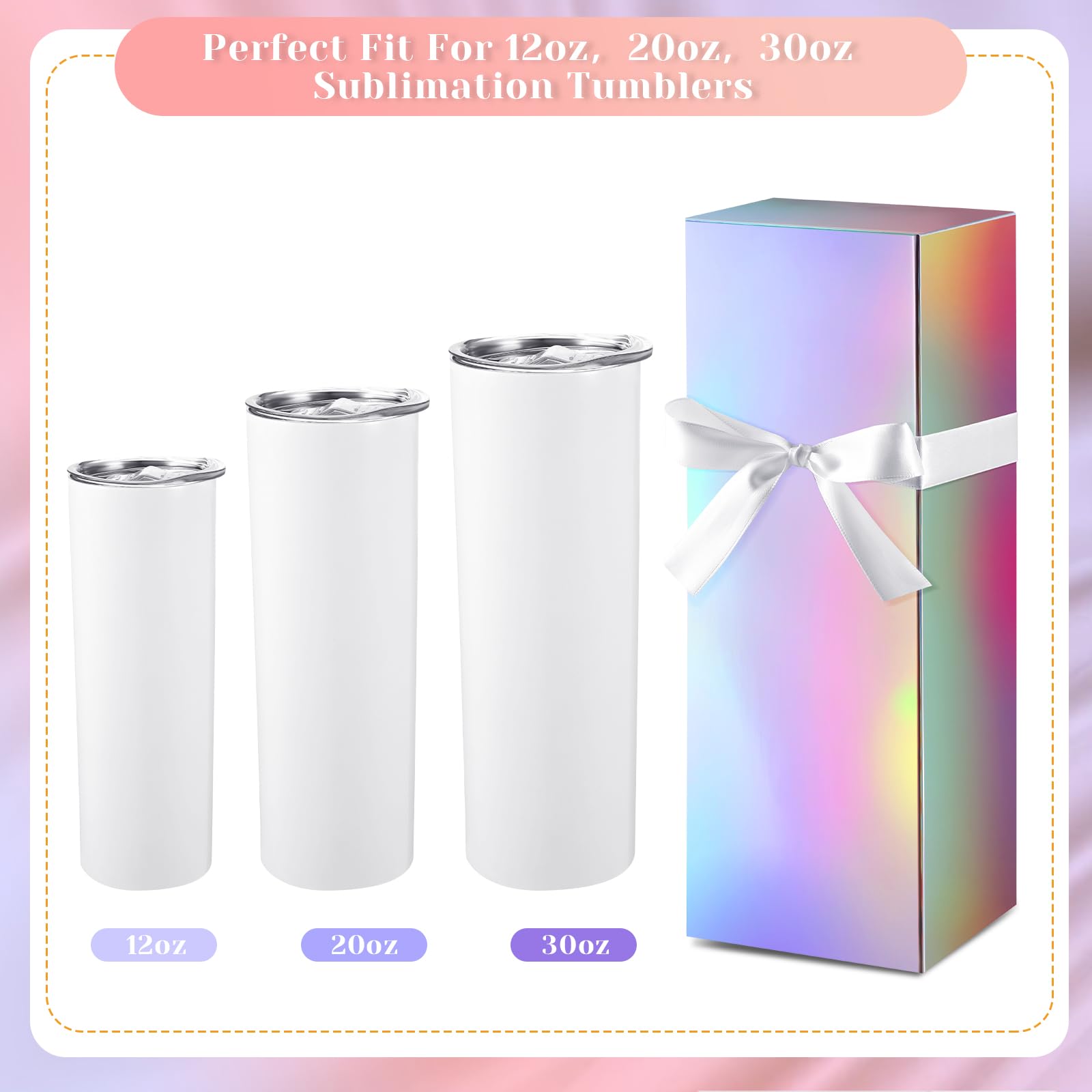 Qilery 24 Pcs Gift Boxes for Sublimation Tumblers Gift Box with Ribbon for 12oz, 20oz, 30oz Heat Press Sublimation Blanks Tumblers Skinny Tumbler Gift Boxes for Shipping Wrapping (Rainbow)