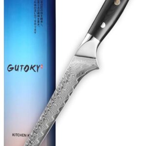 Gutoky 6 Inch Damascus Boning Knife, Feather Pattern Blade with G10 Handle, Japanese AUS10 Steel, Professional Kitchen Fillet Knife