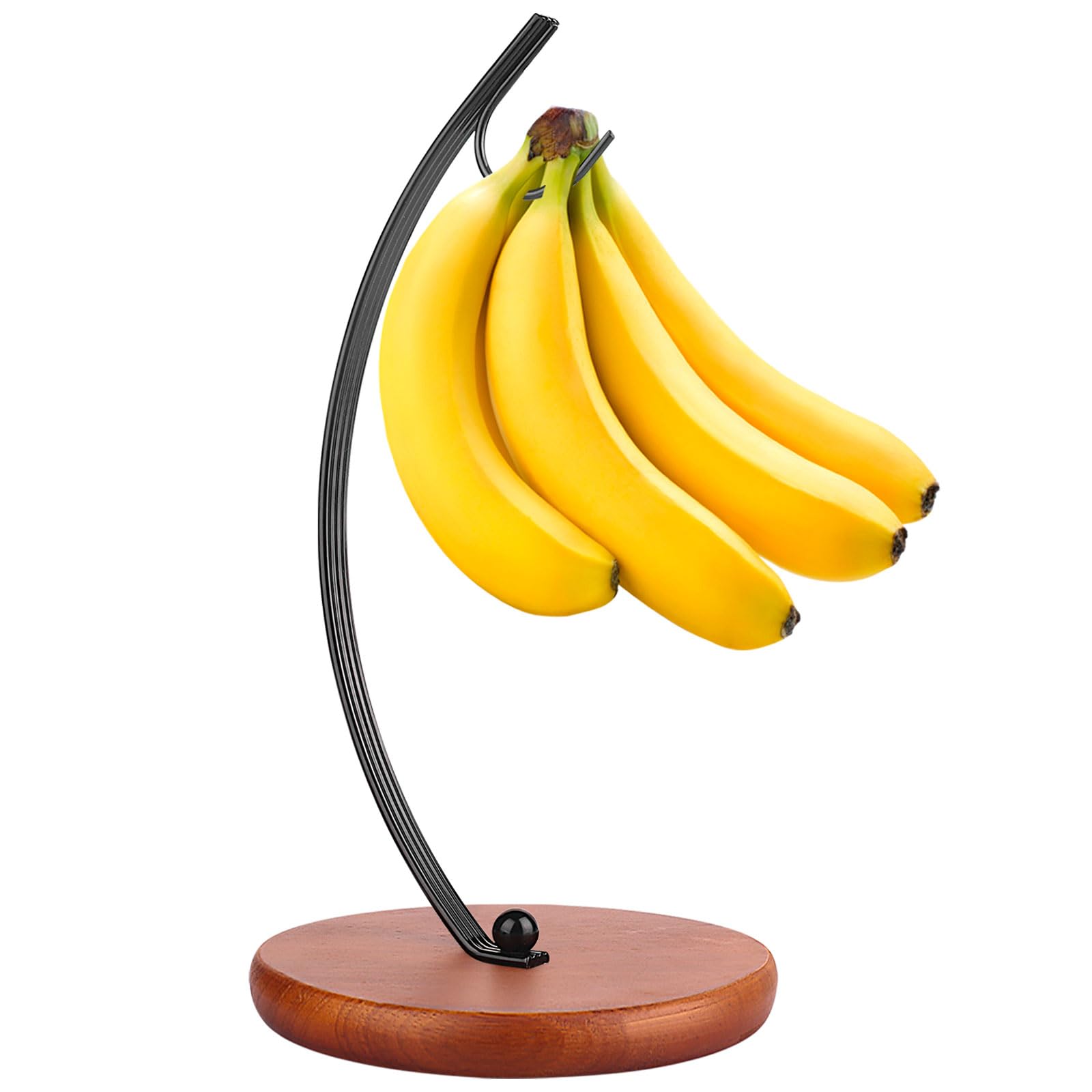 HOMKULA Banana Holder Stand - Modern Fruit Bowls Banana Hook Hanger, Banana Tree Holder, Banana Rack for Kitchen Counter, Stainless Steel&Wooden Base, Black