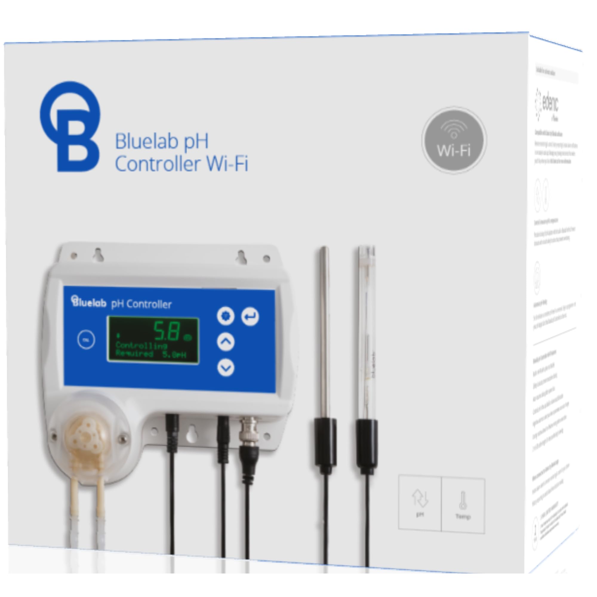 Bluelab pH Controller Wi-Fi 24/7 Reservoir Monitoring for pH with Automated Nutrient Dosing, Edenic Integration, Replaceable Probes Safety Features Optimal for Hydroponics & Indoor Plants