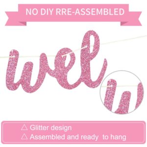 BEISHIDA Pink Welcome Home Banner,No DIY,Pre-Strung Welcome home Decorations,Glitter welcome home Party Sign,Homecoming,Housewarming,Graduation Ceremony, Family Reunion, Military Return Party Supplies