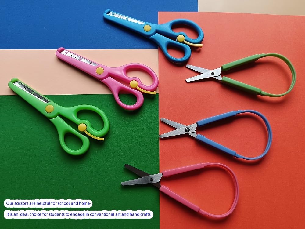 Loop Scissors for Children and Teens,Preschool Training Scissors,Children Safety Scissors,Easy-Open Squeeze Handles, For Special Needs (6-Pack)