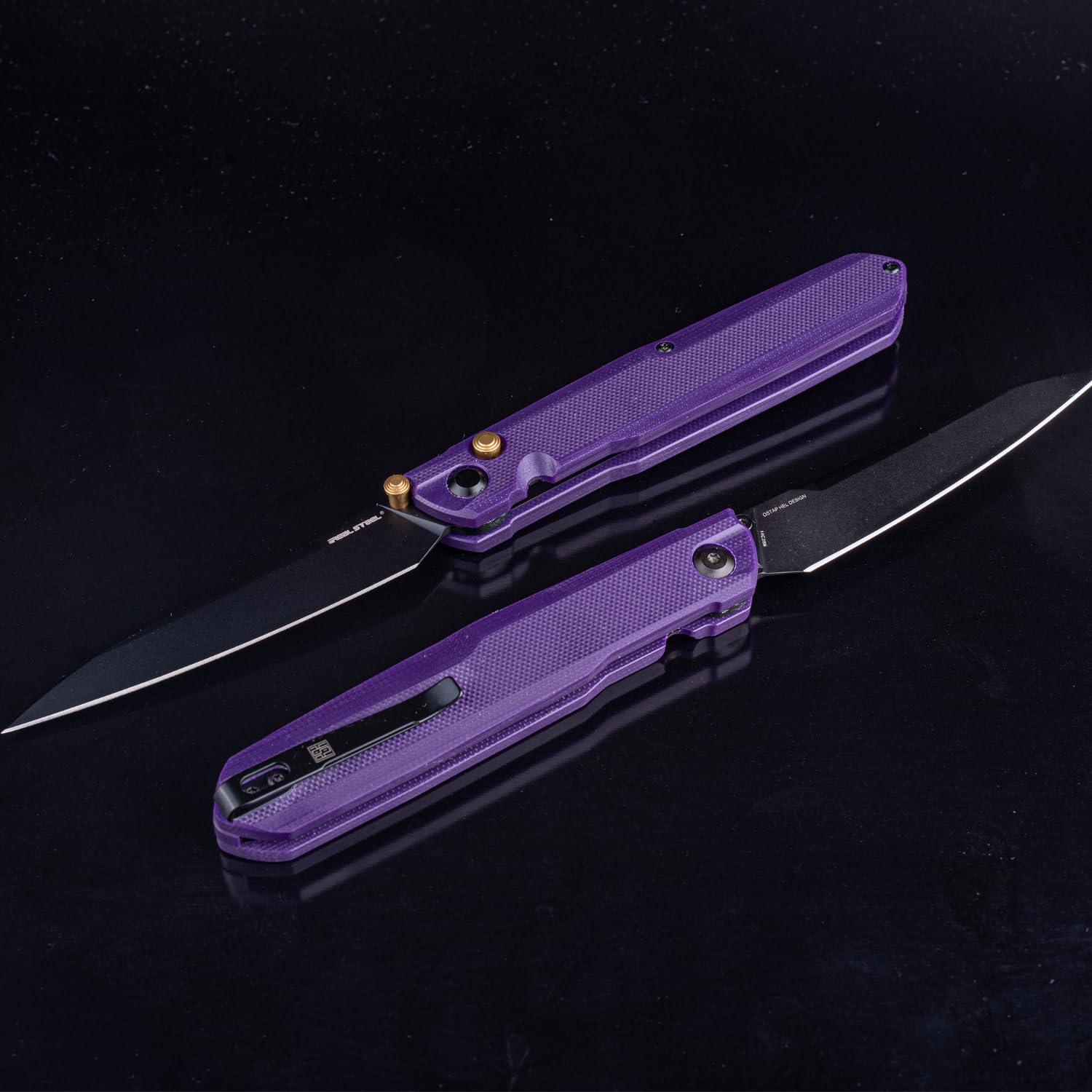 Real Steel Metamorph G5 Button Lock Folding Pocket Knife - 14C28N Steel Blade and G10 Handle - Deep Carry Pocket Clip (Purple G10/Black)