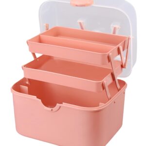 Qudqju Craft Box Organizer Pink Tackle Box Art Storage Box with Handle Sewing Box Organizer First Aid Box Girls Tackle Box Hair Accessories Organizer Travel Makeup Case 3-Layer Crafting Box