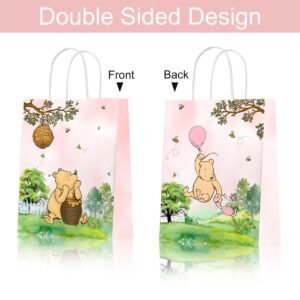 24 Pieces Classic Pooh Bear Goodie Bags for Baby Shower Party Supplies, Bear Gift Snacks Treat Candy Party Favors Bags with Handles for Classic Bear Theme Party Decorations