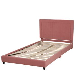 Twin Frame Bed for Kids, Adjustable Height Headboard Children's Bed, Wooden Slat Base Toddler Twin Bed,Children's Bedroom Furniture for Boys and Girls, Fits Standard Twin Mattress(75"Wx39"D) (Pink)