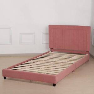 Twin Frame Bed for Kids, Adjustable Height Headboard Children's Bed, Wooden Slat Base Toddler Twin Bed,Children's Bedroom Furniture for Boys and Girls, Fits Standard Twin Mattress(75"Wx39"D) (Pink)